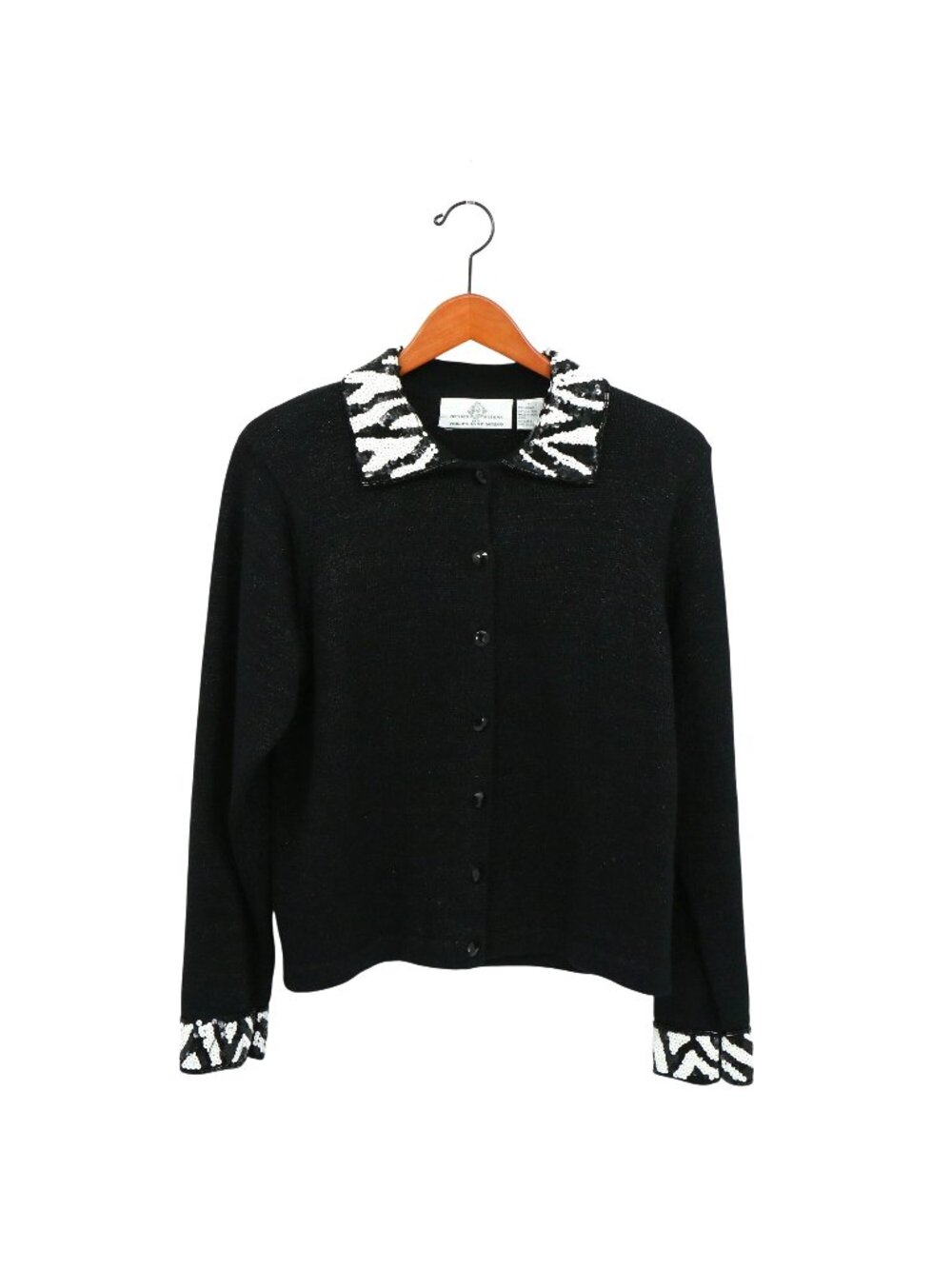 Design Options by Philip & Jane Gordon Black Zebra Sequin Cardigan Sweater L